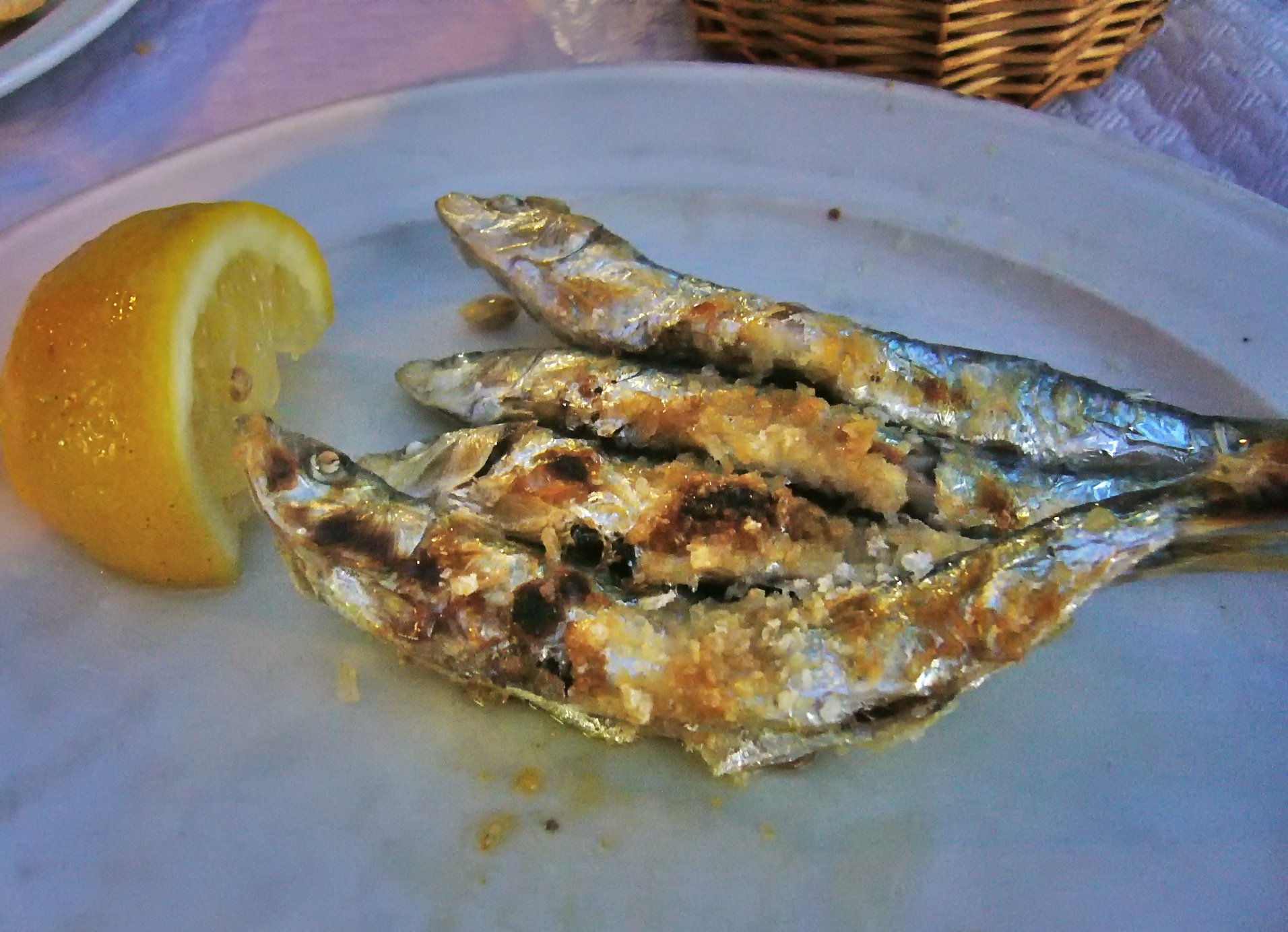  Simple dish but excellent- charcoaled grilled sardines. 
