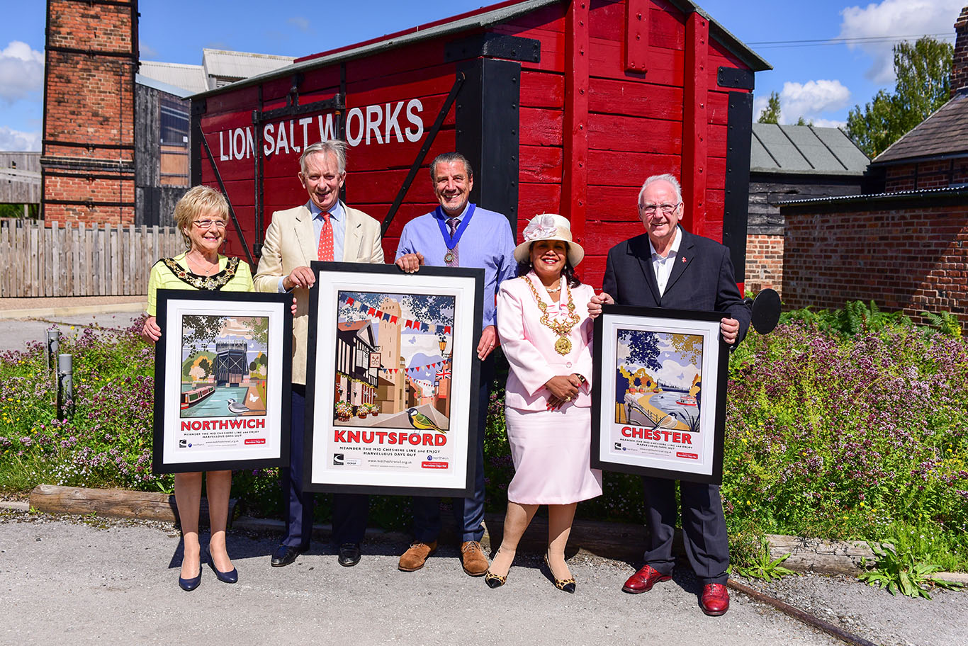 The Lord Lieutenant of Cheshire, Pete Waterman OBE and the Mayors of Northwich, Knutsford and Chester at the opening of the MDO exhibition at the Lion Salt Works Museum.jpg