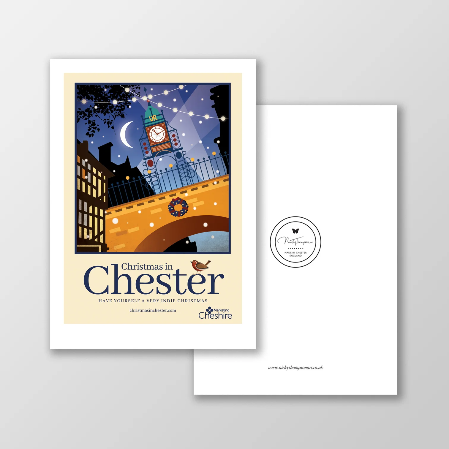 Chester Christmas (Clock) A5 Signed Postcard