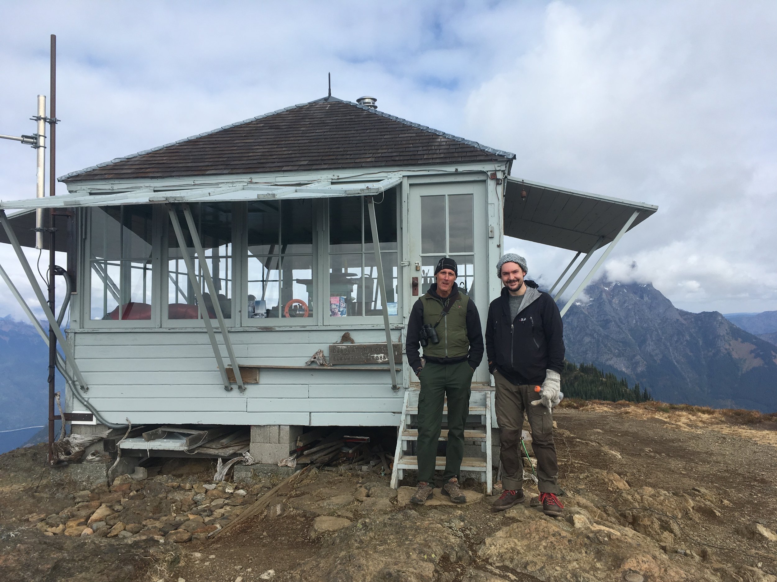 Jim Henterly and Dan Richards, Desolation Peak Lookout, WA, USA. Photograph: Colin Cady