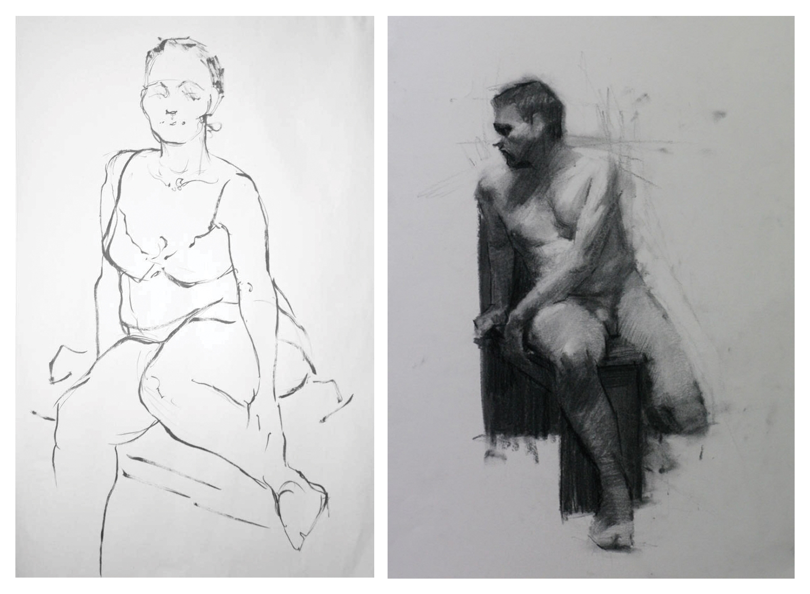 A comparison of figure line contour with the rendered form of a figure.