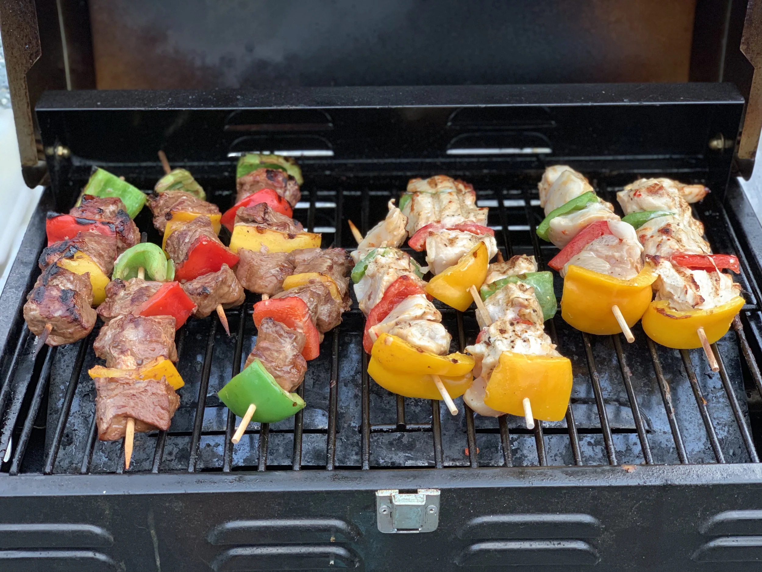 Hank’s Grass Fed Beef, Kent’s Chicken Koop Chicken, local peppers and marinaded in Taste of the Okanagan Speciality Foods.