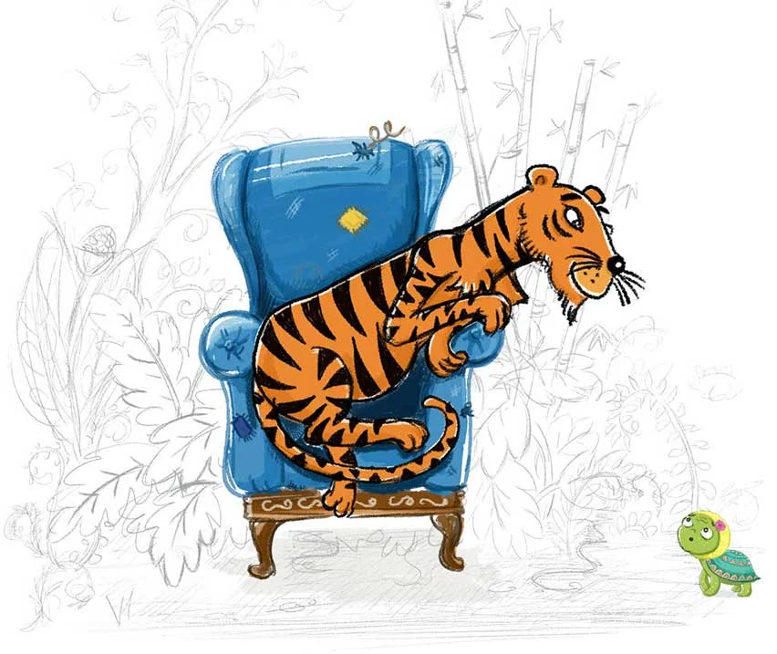Early designs for Tiger and background