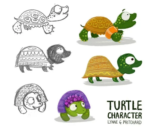 Early character ideas for Shelly experimenting with a rougher style