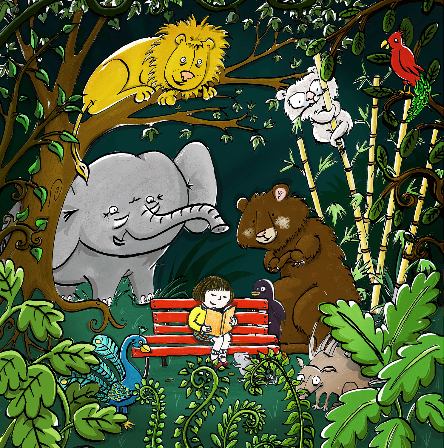 Imaginary menagerie depicting the places you can go to in a book