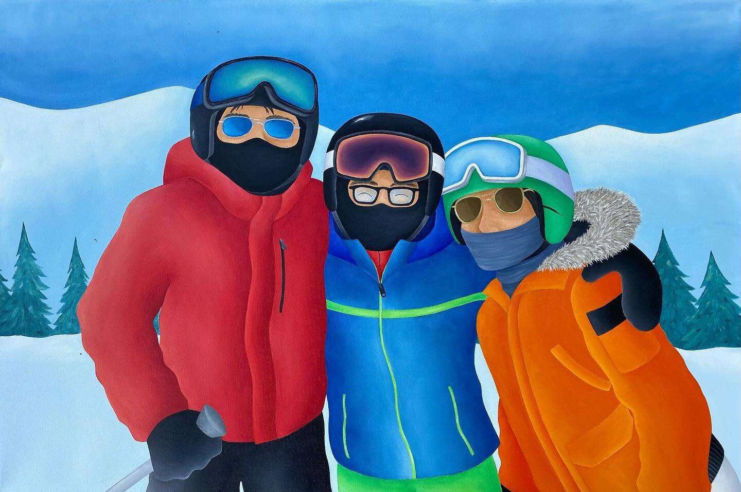 Painting vs. photo! This family lives in Manhattan but they love to escape to the mountains and ski together. They hung this 24x36in custom piece in their son&rsquo;s bedroom ❤️