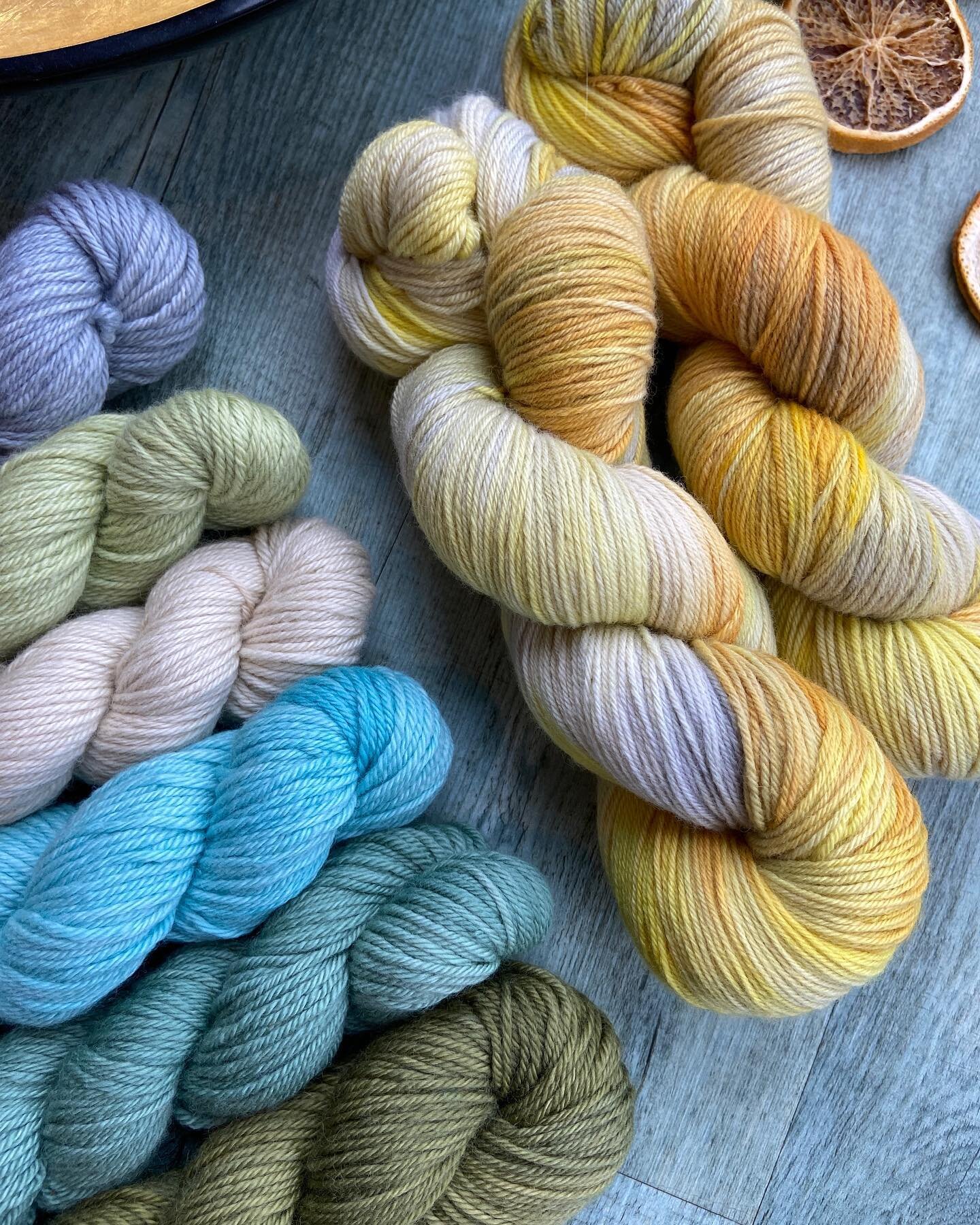 It&rsquo;s yellow month in The Madrigal studio. This is a fun combo for Spring Drift which I have paired with (T-B) Silver Grey, Ferntastic, Sienna Beige, Hera, Poseidon, Willow. I can feel loads of gorgeous things might come of this...#yarnstore #kn