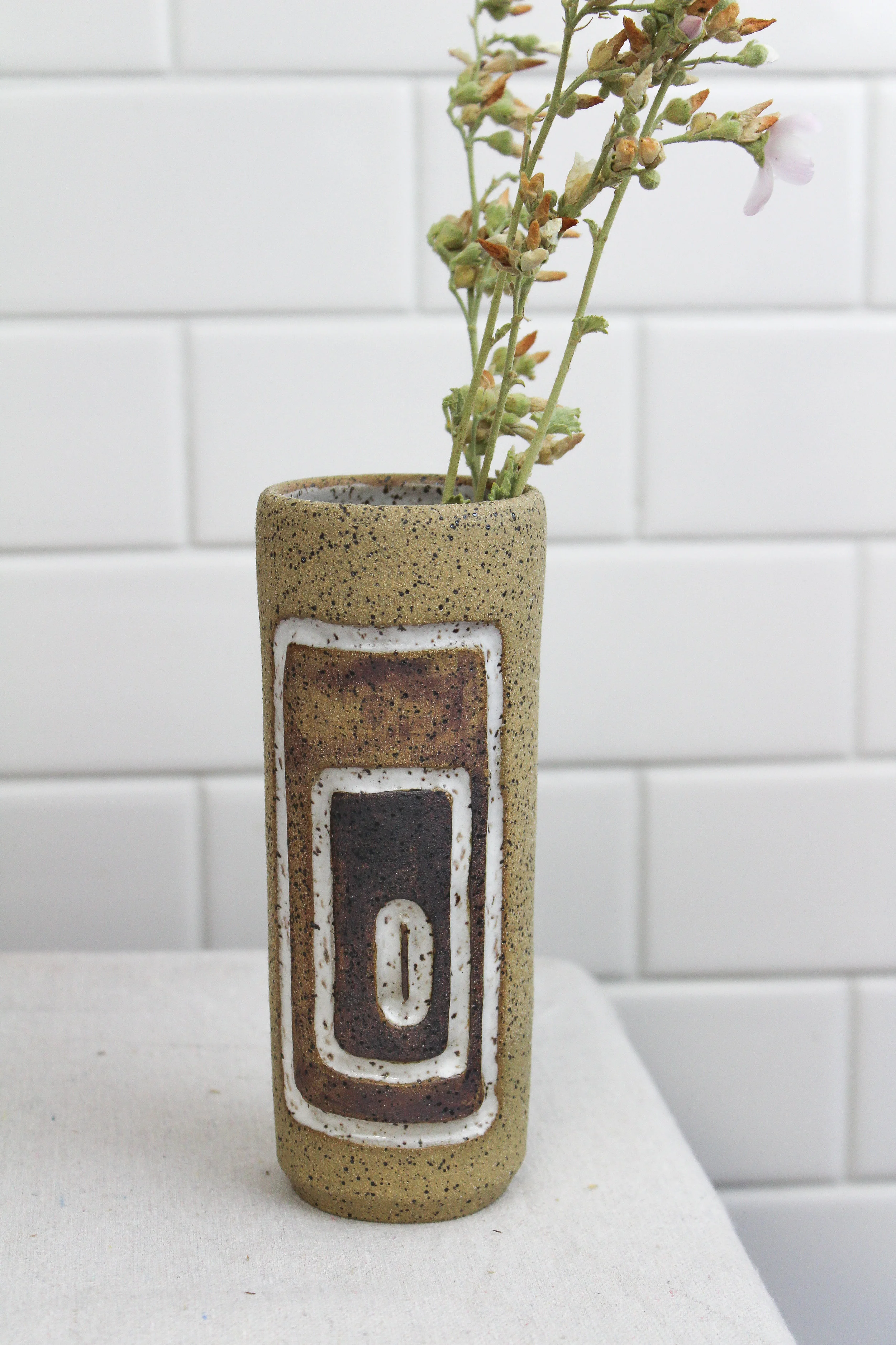 mid century handmade carved vase