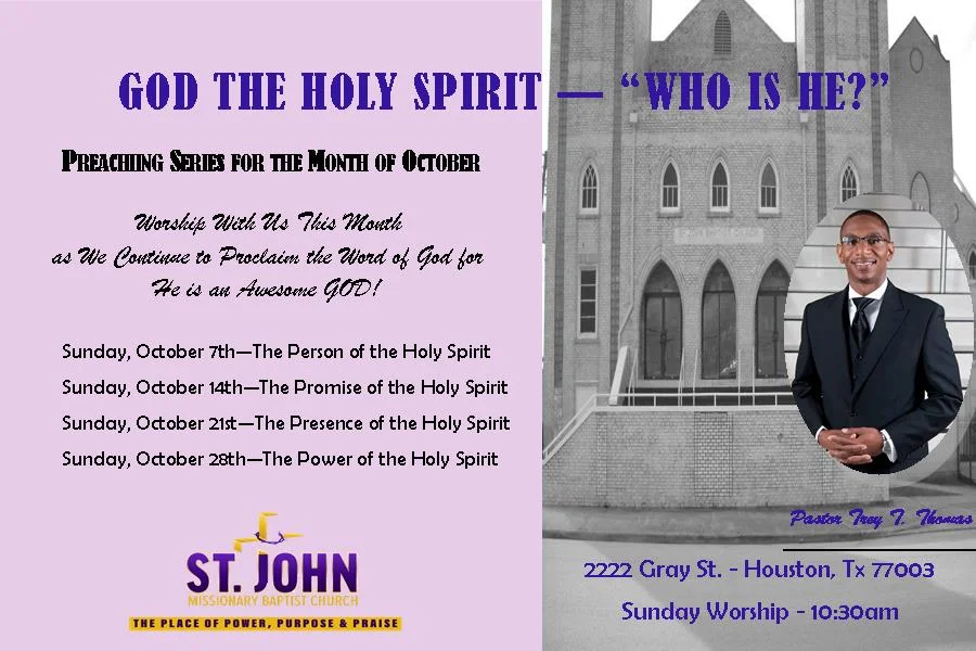 Preaching Series In The Month Of October On "God The Holy Spirit"
