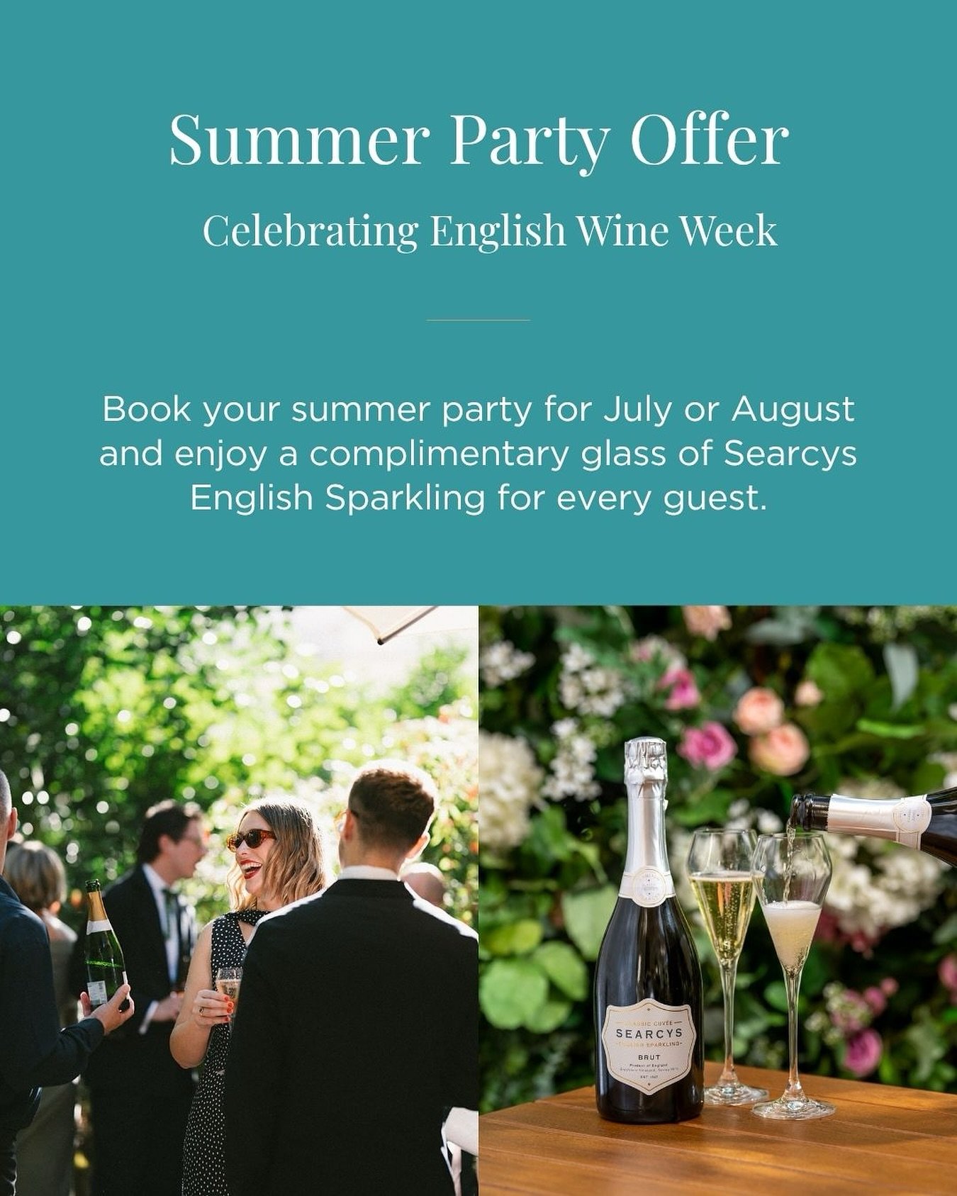 Summer celebrations, served with a glass of Searcys English Sparkling Wine 🥂

Book your July or August party at 116 Pall Mall and every guest will enjoy a complimentary glass on arrival. 

Whether it's a team celebration or a client event, our elega