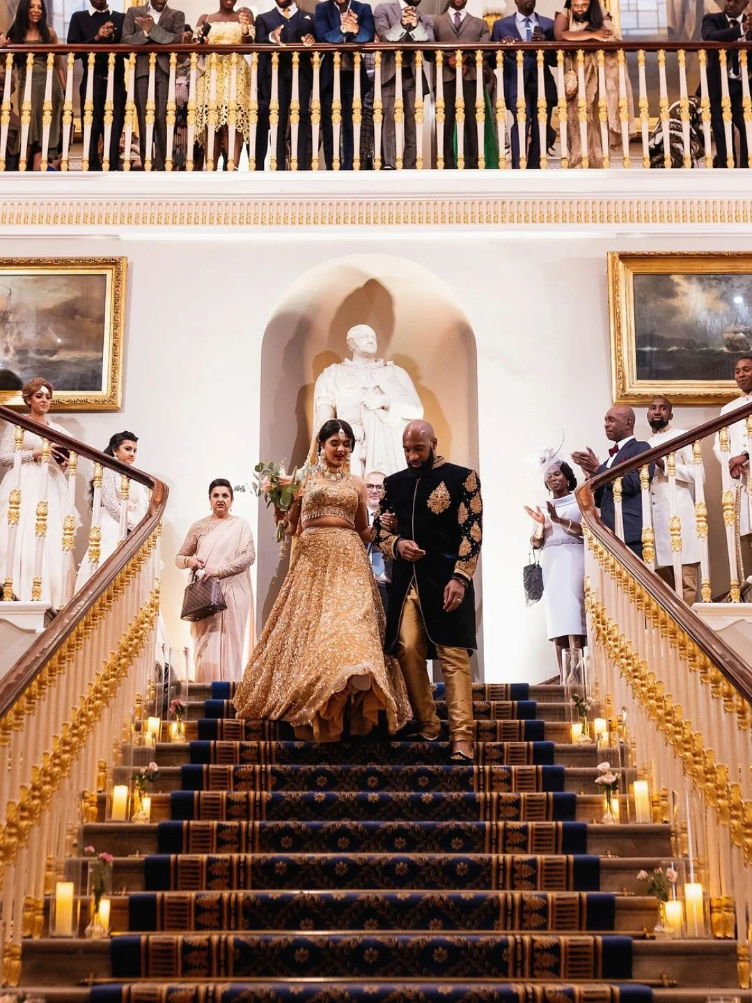 To mark their 4th anniversary we look back at J &amp; B&rsquo;s unforgettable wedding day. A celebration of love, laughter, and forever. From the stunning staircase ceremony to the elegant reception, every moment was beautifully captured by @bhavesh_