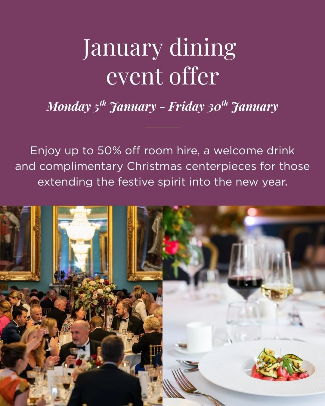 January comes with savings.
Enjoy up to 50% off room hire for your meeting and dining events. 
Discover our special offers via the link in bio.