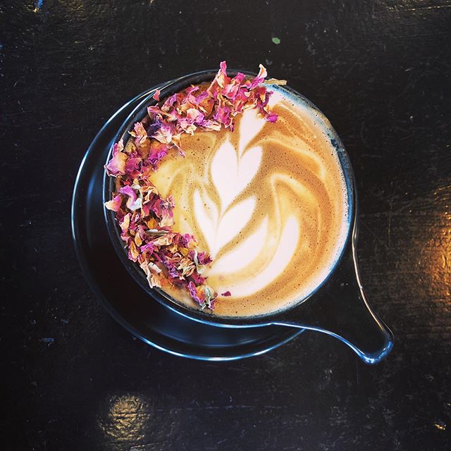 Had this beautiful Rose Latte (made with coconut milk🥥) 🌹@bitterrosepdx with one of my favorite humans on the planet. @losingtheblues 
#coffeewithfriends #coffee #rose #plantmedicine #connection #communityasmedicine #plantbased #roselatte #coffeeas