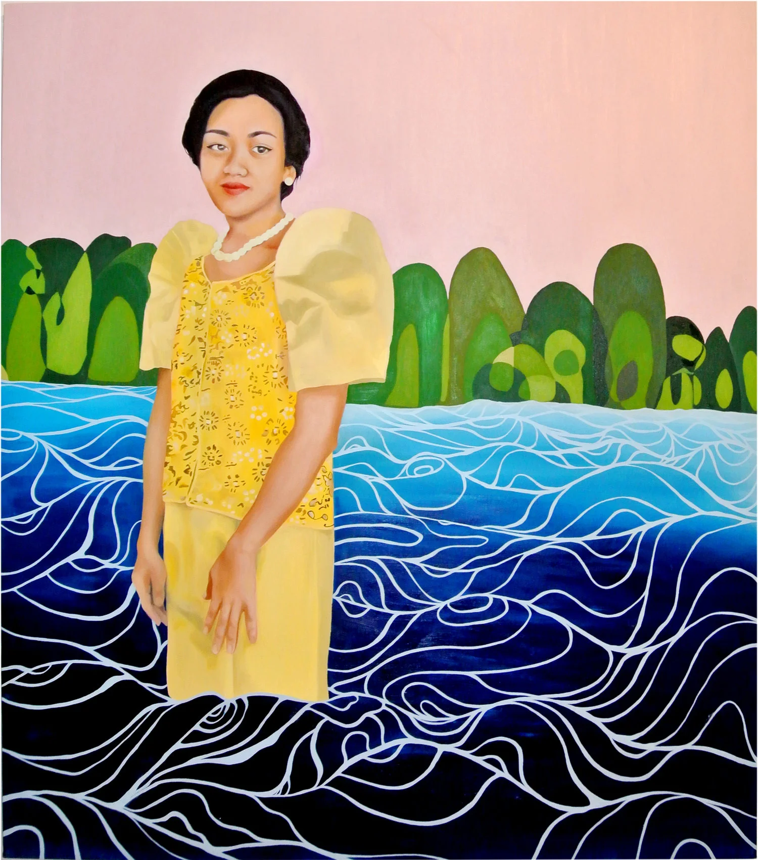 “Her work explores defining Filipino-American identity through her experiences growing up as a 2nd generation American. Jalandoni’s ongoing research… deepens her understanding on how Filipinos/Filipino-Americans are perceived both socially and historically, and works to challenge these perceptions with the aid of her experiences and family stories.”