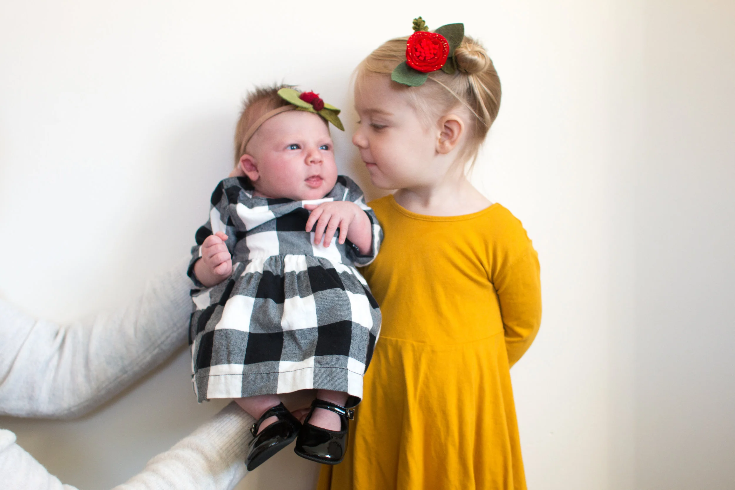 Elizabeth’s dress is from Old Navy and Adelaide’s dress is from Carters
