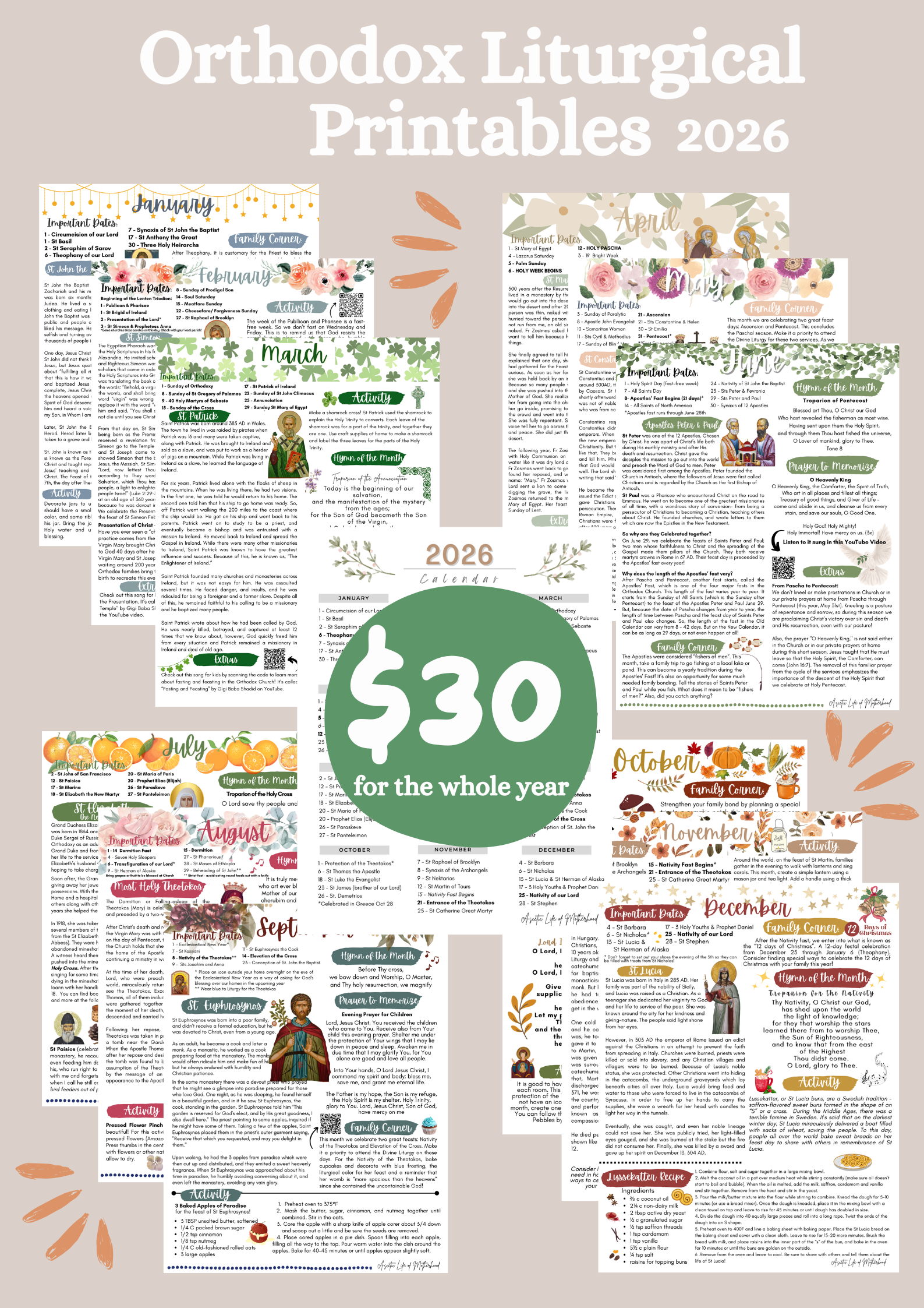 12 Months Orthodox Liturgical Printable 2026