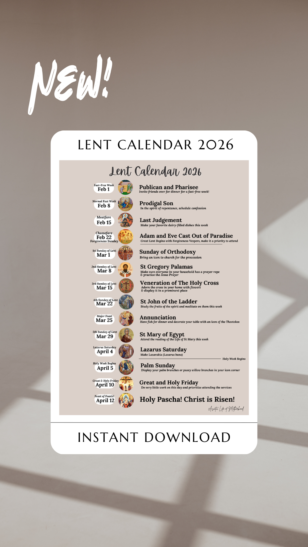 One-page Orthodox Lenten calendar
