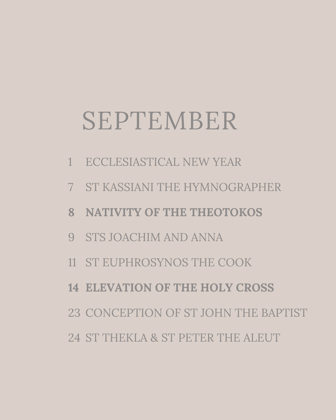 Orthodox Feast Days in September