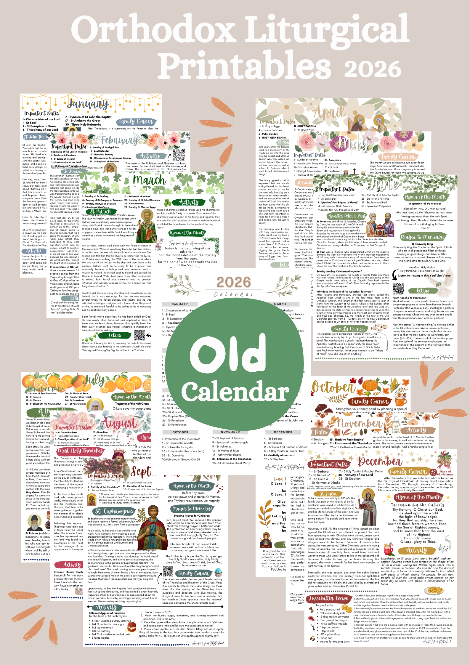 *Old Calendar* 12 Months Orthodox Liturgical Printable 2026
