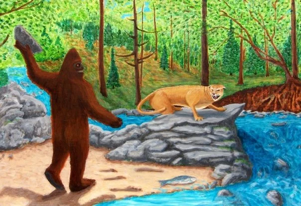 "A Sasquatch vs. a mountain lion"