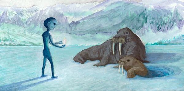 Alien greeting walruses