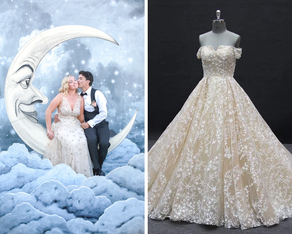 (Left) Photo provided by Paper moon Shoppe . (Right) Photo provided by Couture by Tess Bridal.