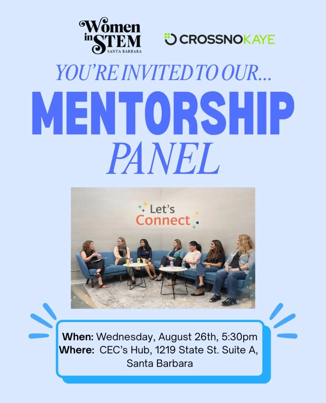 Link in Bio to RSVP✨ 
Join us for a powerful event focused on Mentorship! SBWiSTEM and CrossnoKaye are bringing together a panel of local STEM leaders ready to share how mentorship, both formal and informal, has transformed their professional journey