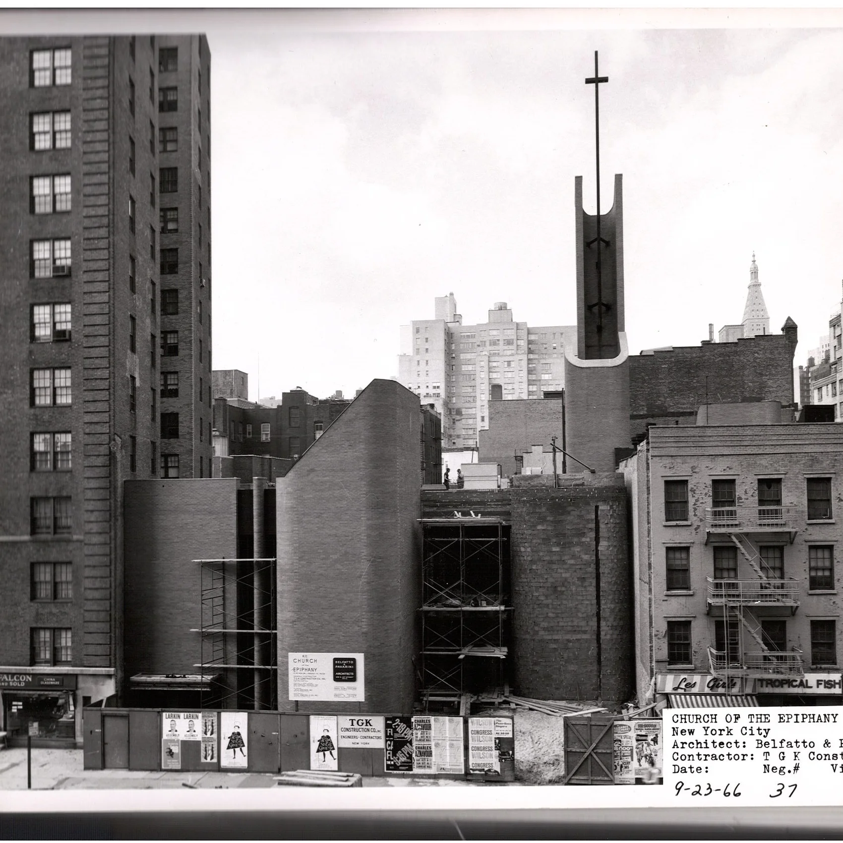 New Epiphany Church construction, before building was demolished to the right to construct our plaza.s