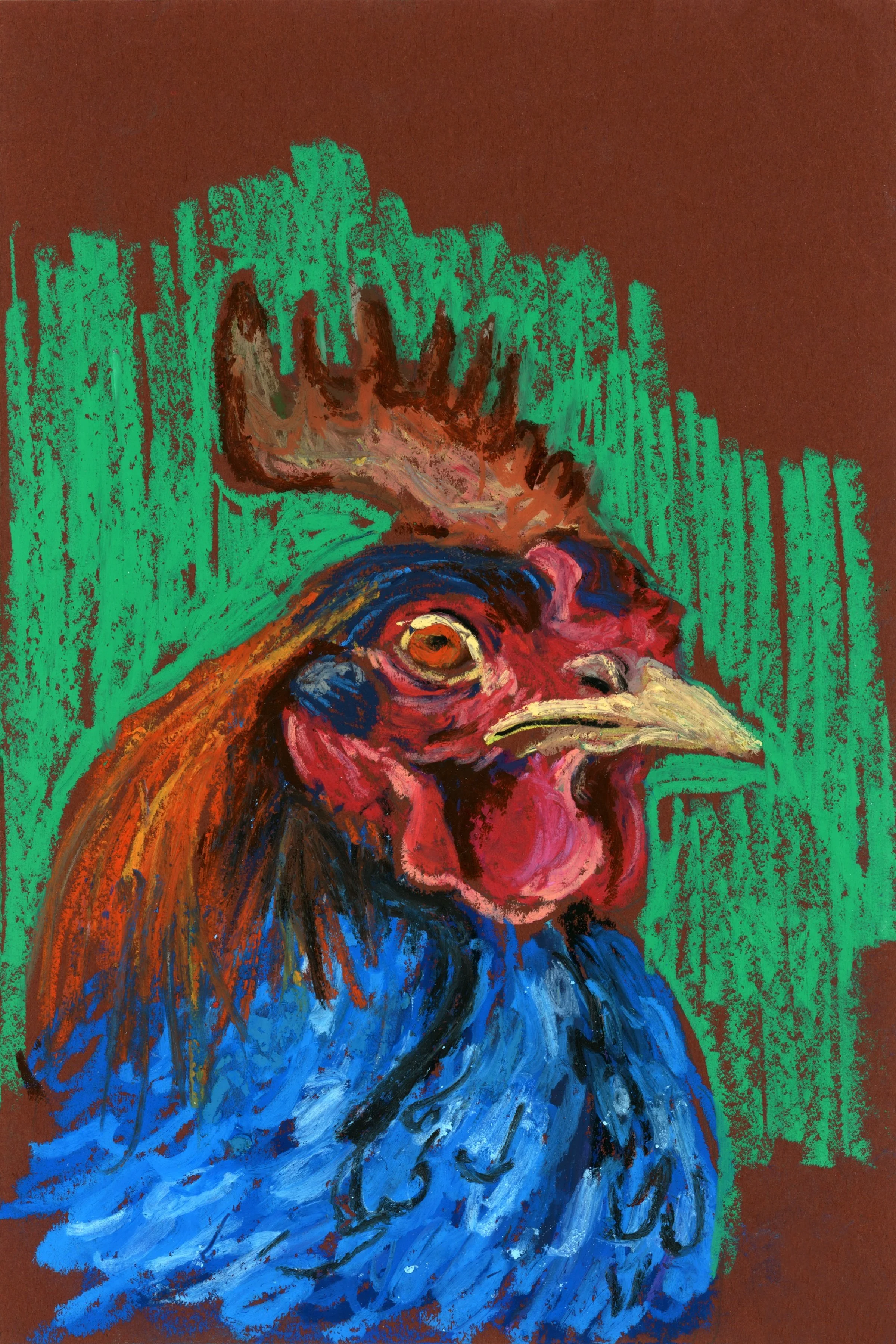 rooster 2 - oil pastel on paper