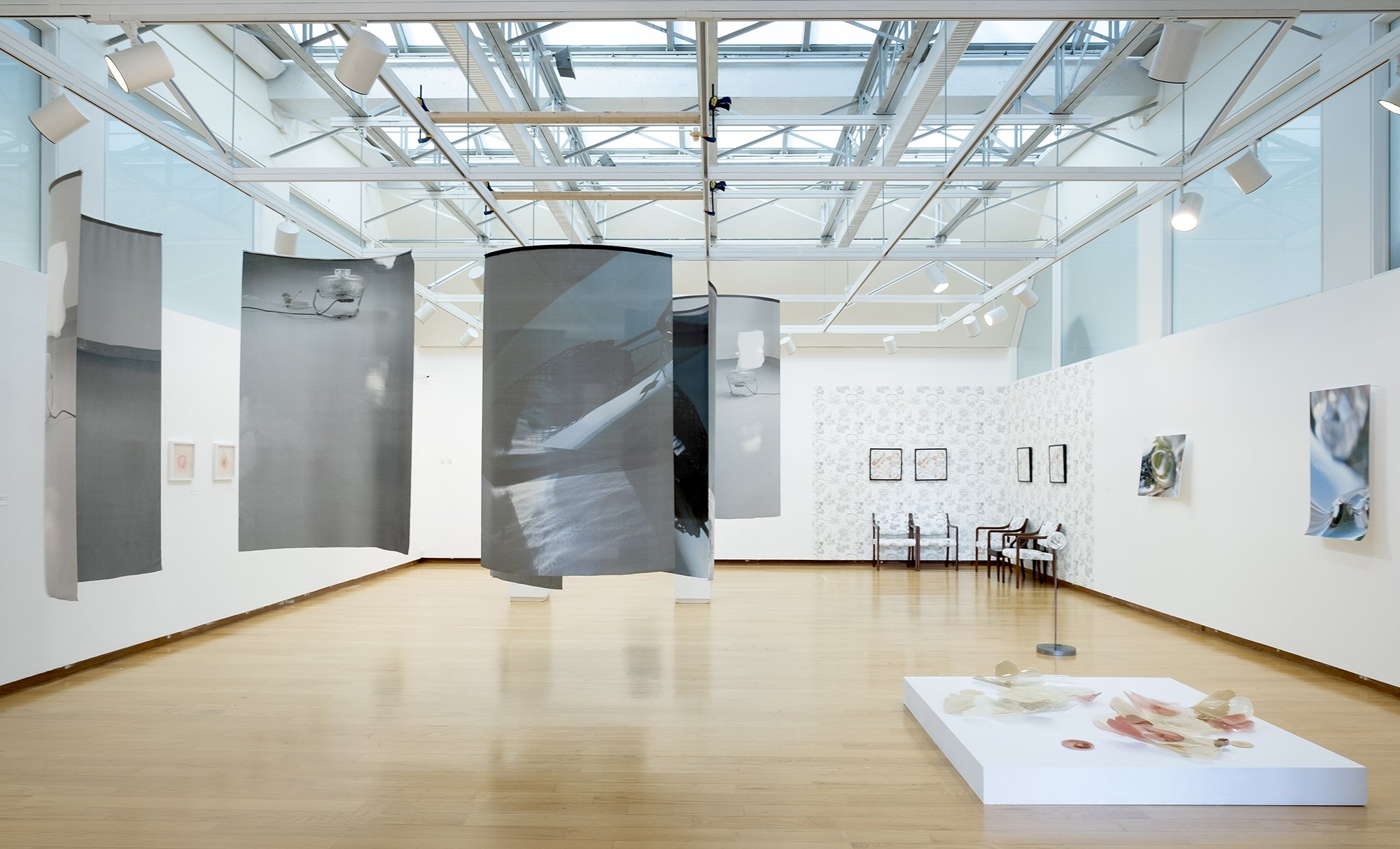  Exhibition view of  liquid lines  at Jewett Arts Center, Wellesley College, MA   Photographs of Situation 1 […] and Situation 2 […]  on the left 