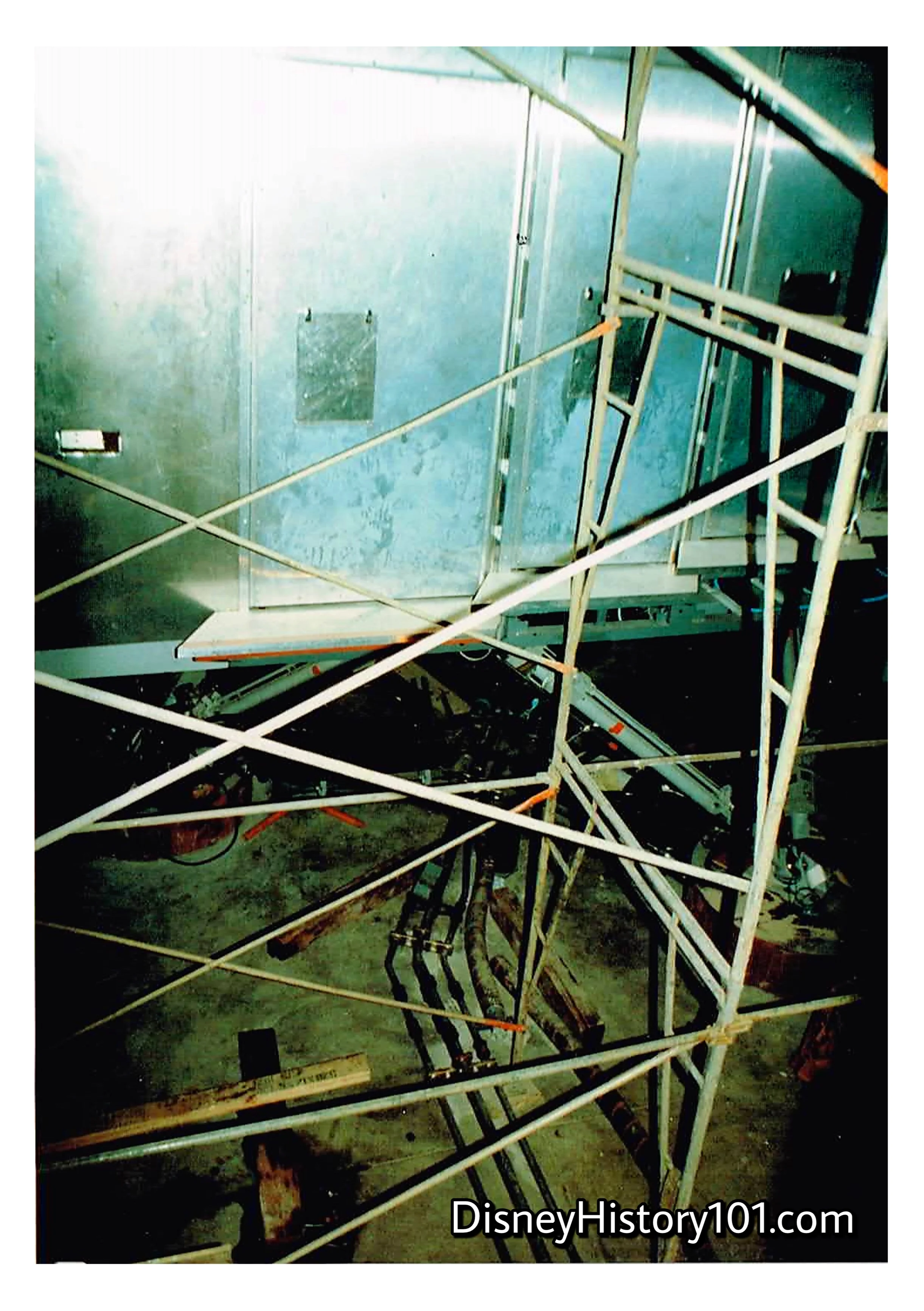 What the Starspeeder looks like resting inside the attraction, with construction scaffolding around it. 