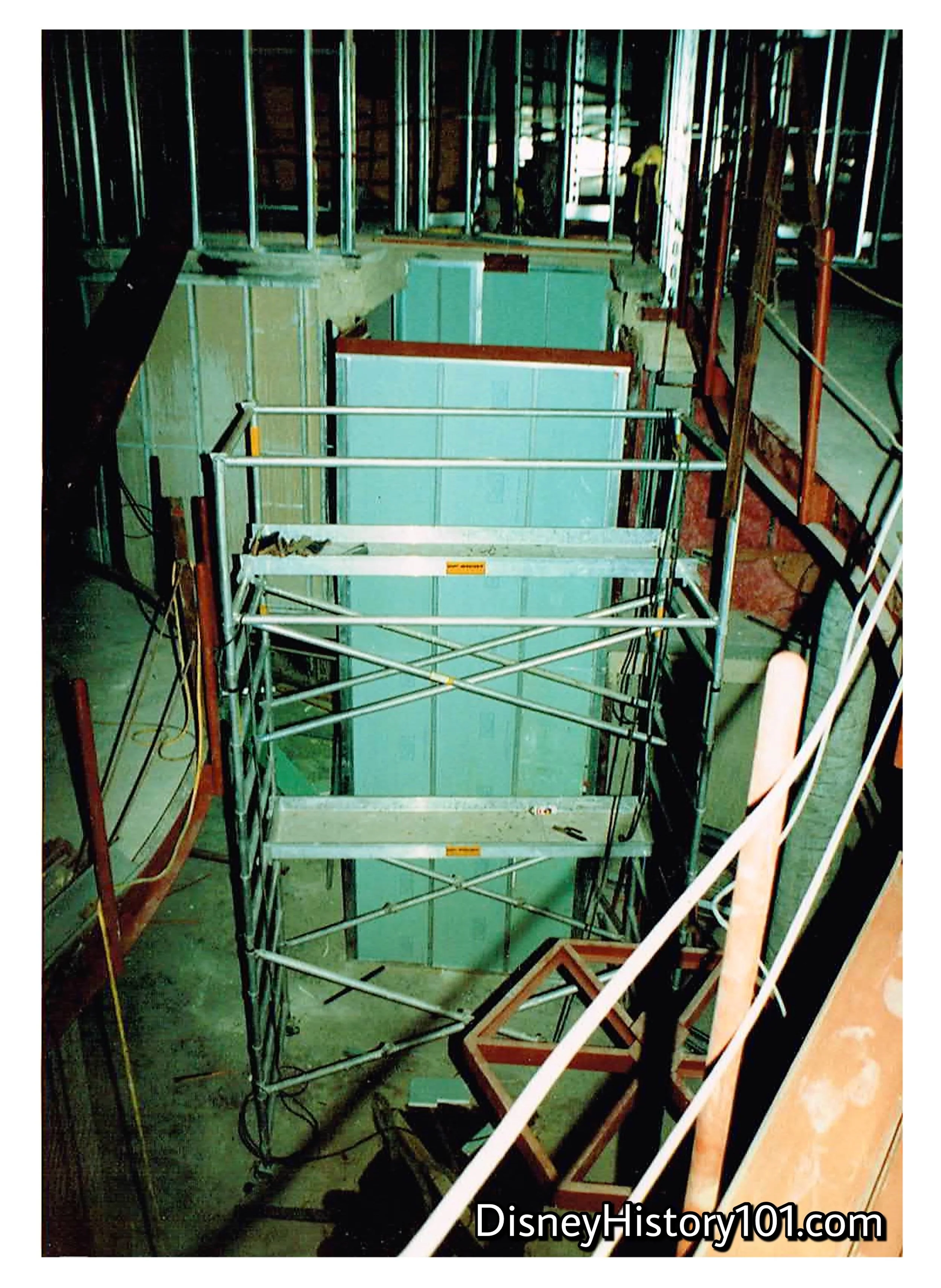  Looking down on construction of the C3PO show scene, from a portion of the People Mover track that passed through the attraction. 