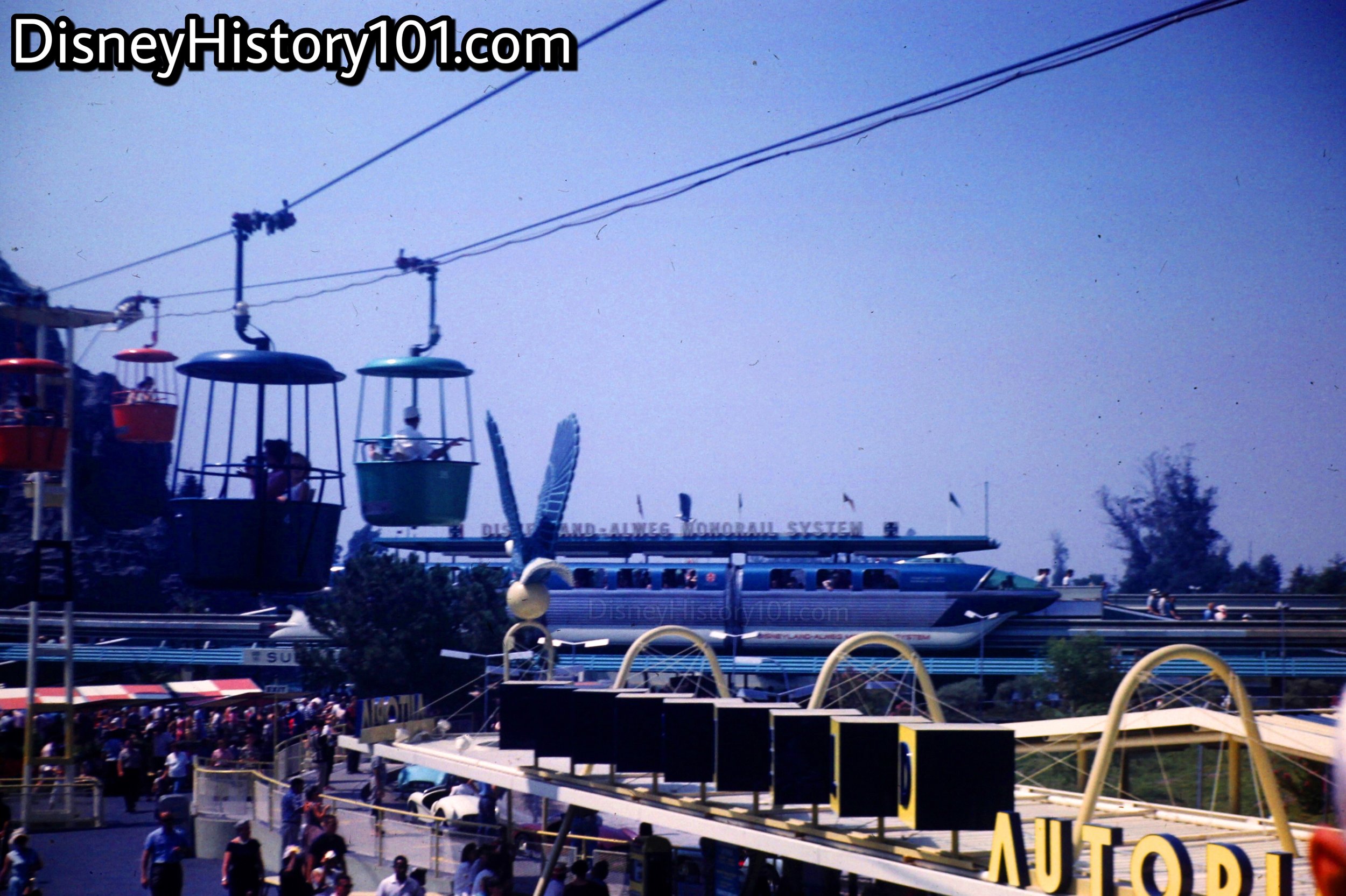 Disneyland-ALWEG Monorail Mark I Blue at Tomorrowland Monorail Station.