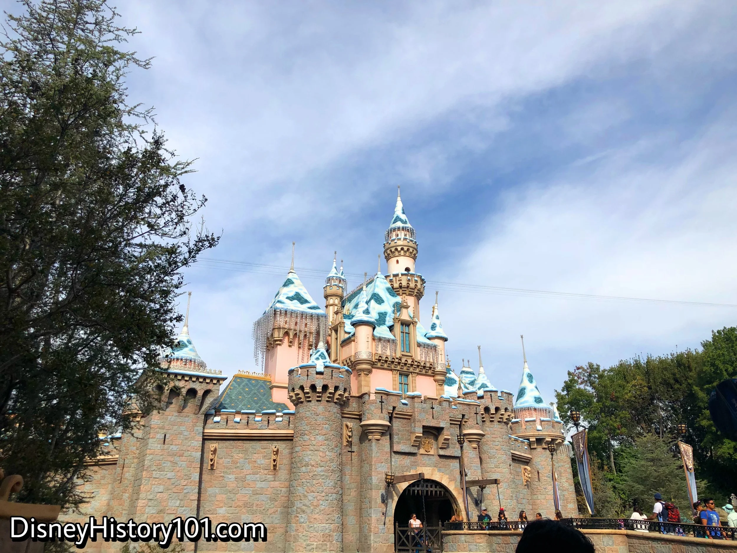 Sleeping Beauty Castle with a winter season overlay.