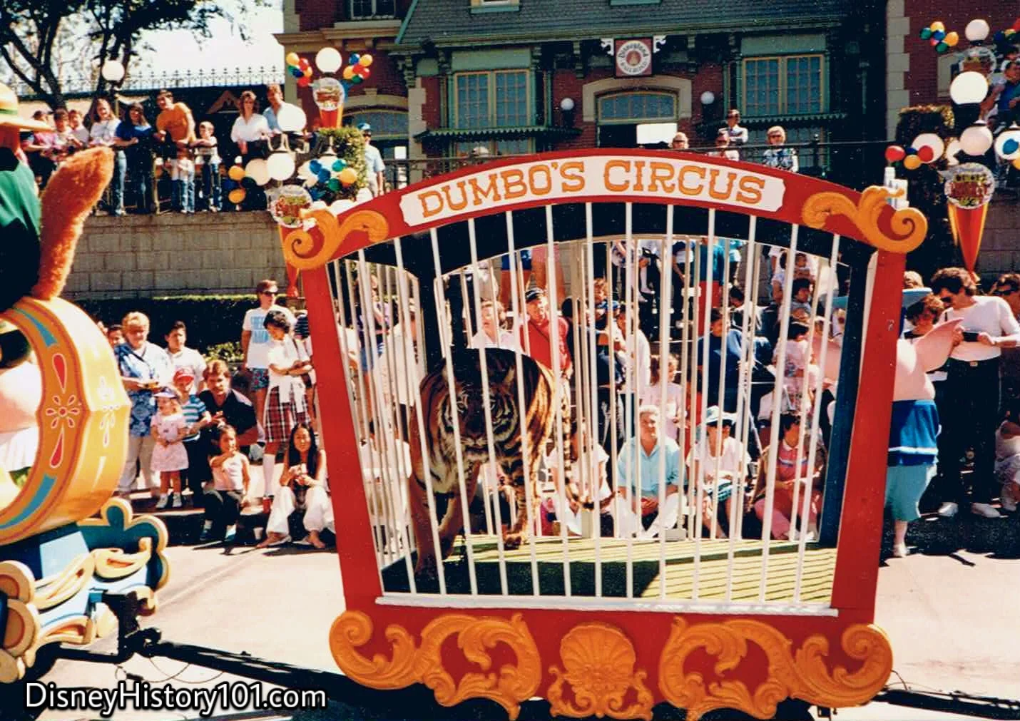 A tiger makes a unique contribution to the Disneyland Show, in 1987.