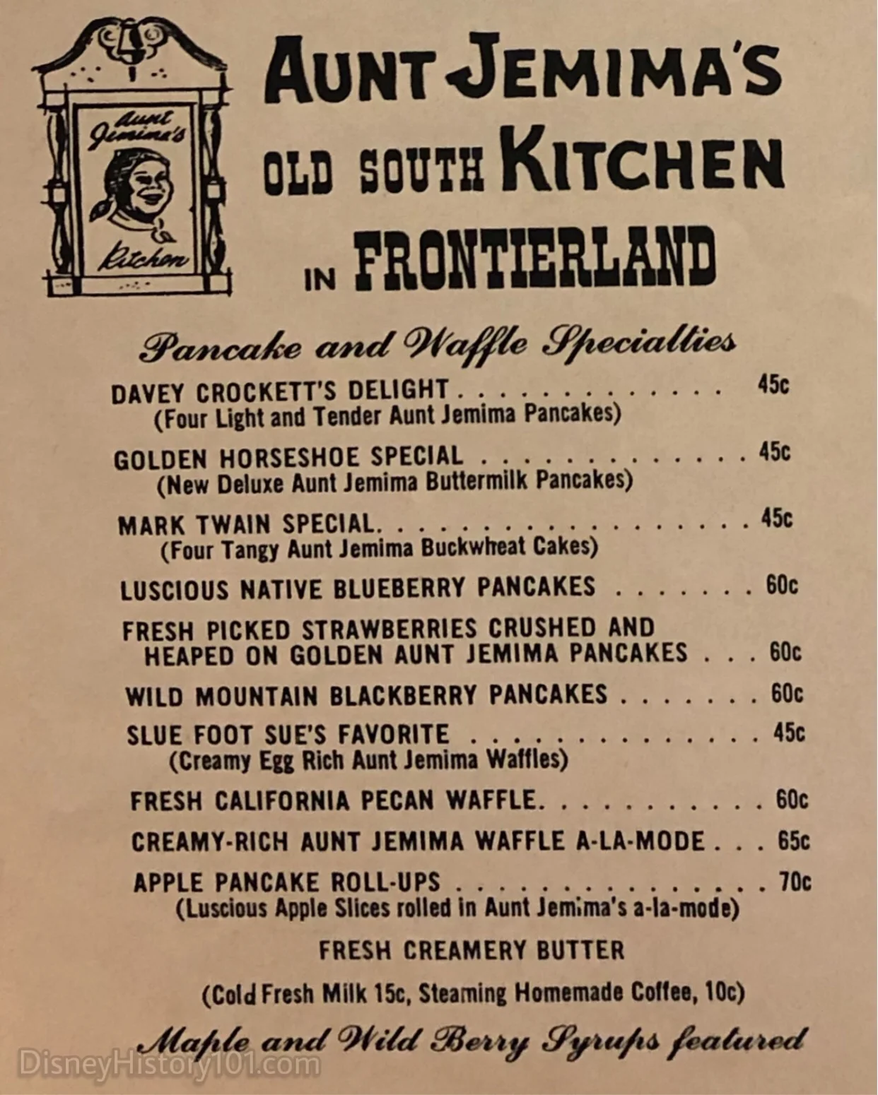 Aunt Jemima’s (Old South) Kitchen Menu, 1960s