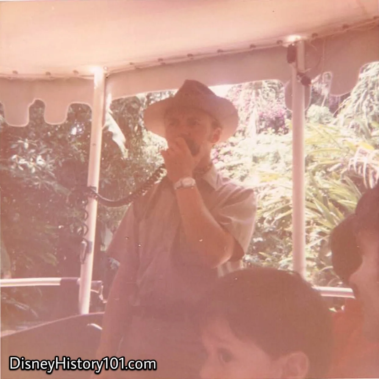  Your skipper and guide down ‘The Rivers of Adventure. &nbsp;He’ll introduce us to a  “welcoming committee just around every bend ” of our journey!  How far we have come, for the earliest  Jungle River Cruise  skippers used non-electronic megaphones 