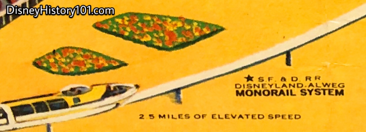 Disneyland-ALWEG Monorail Mark I Yellow and Monorail extension in a c.1961 Map Excerpt.