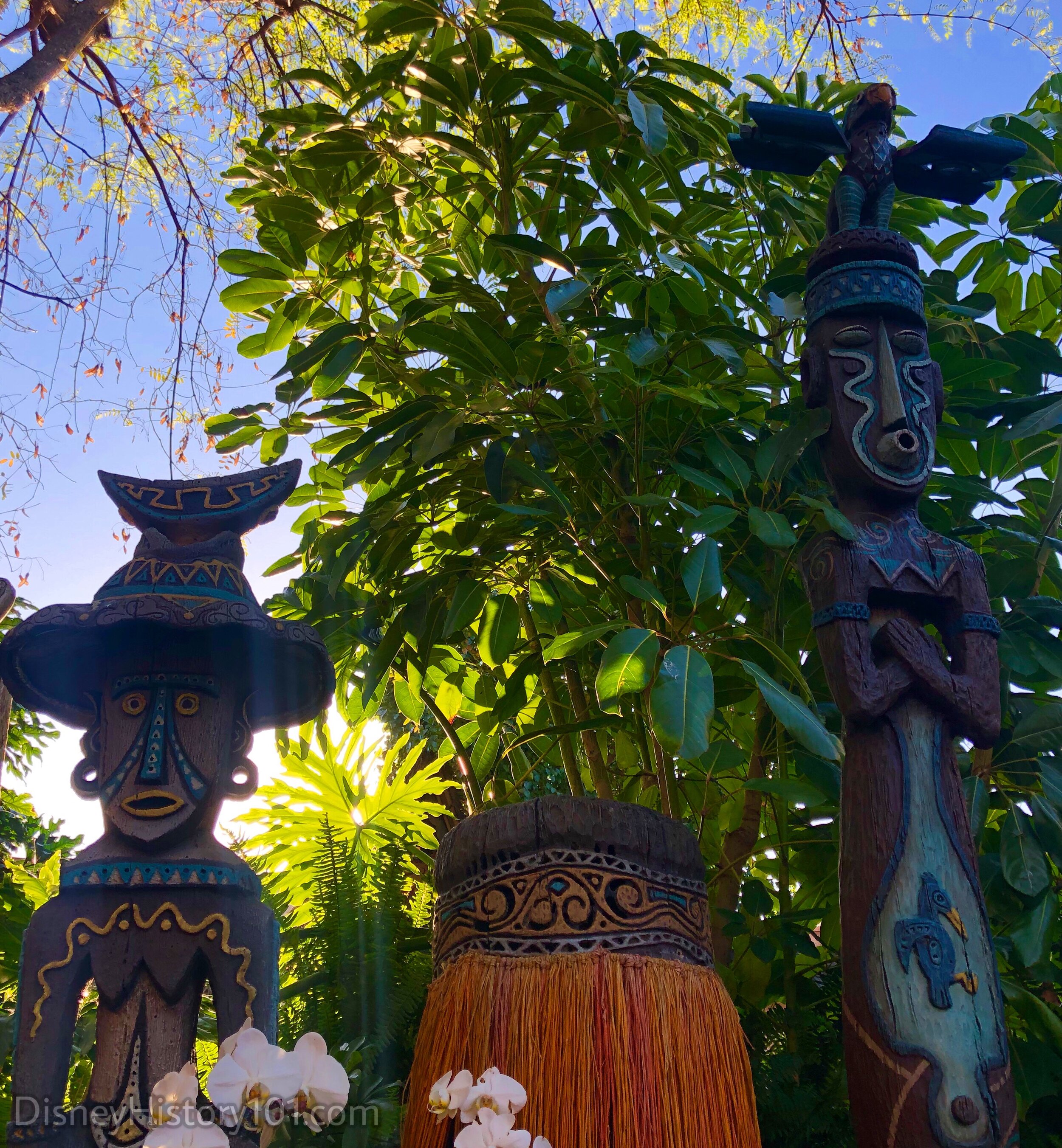 Pele (left) and Tangaroa-Ru (right) in Walt Disney’s Enchanted Tiki Garden Lanai; 2010s.