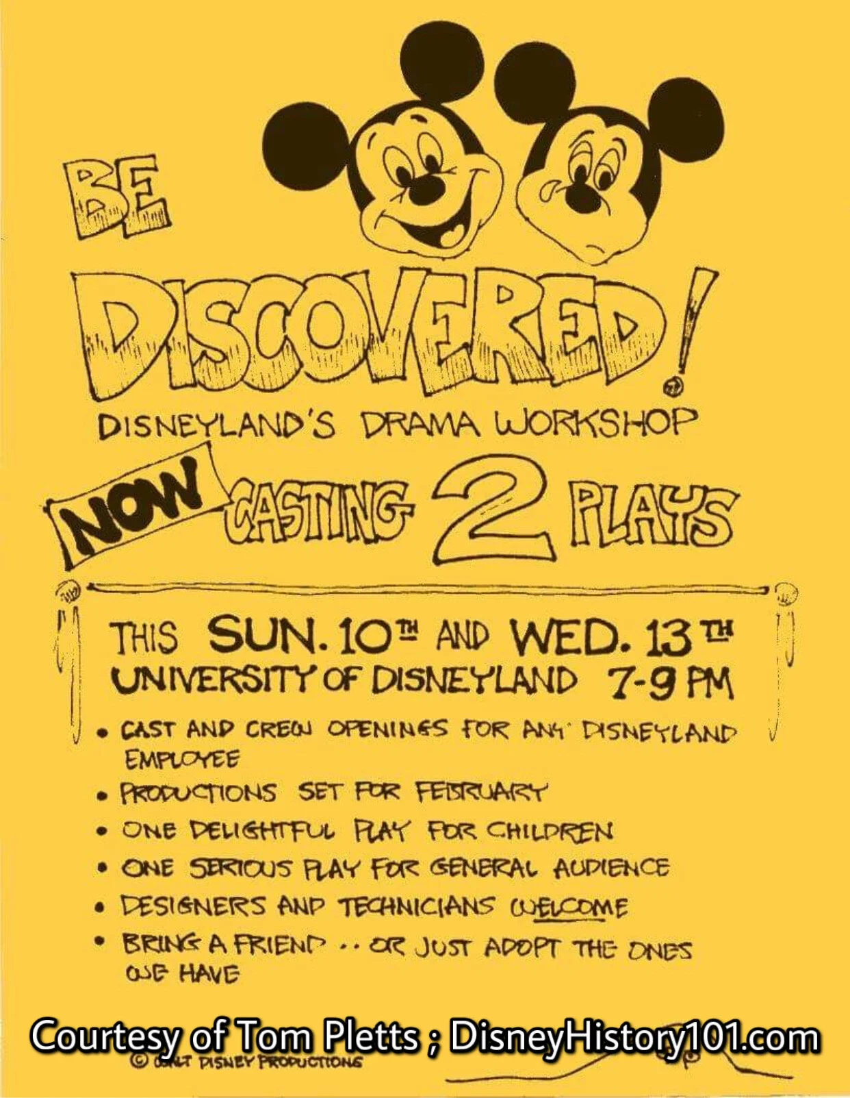 c. 1971 Disneyland Drama Workshop Flyer, Artwork by Tom Pletts