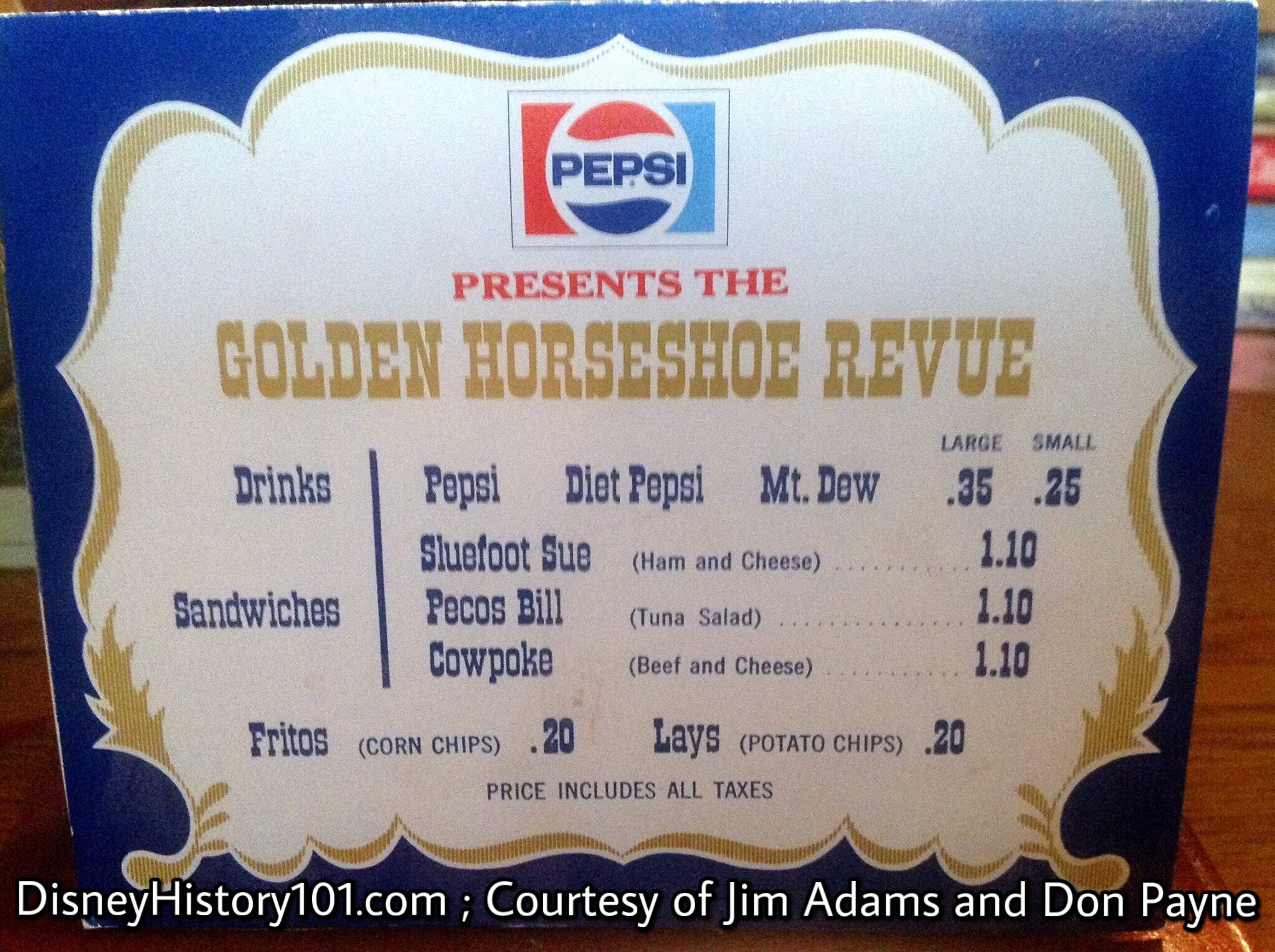Golden Horseshoe Revue Table Menu, c. 1975