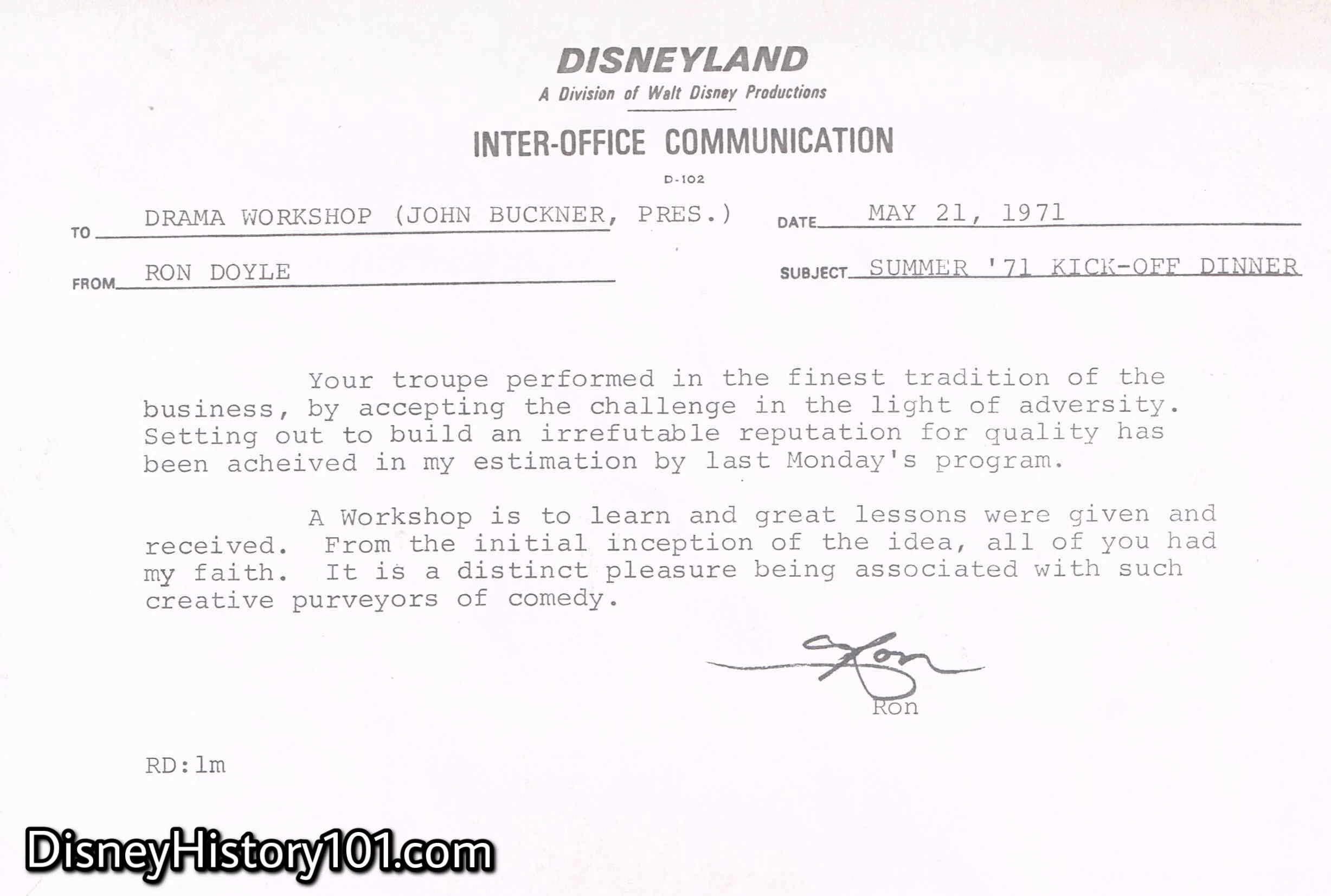 Disneyland Inter-Office Communication, (May, 1971)