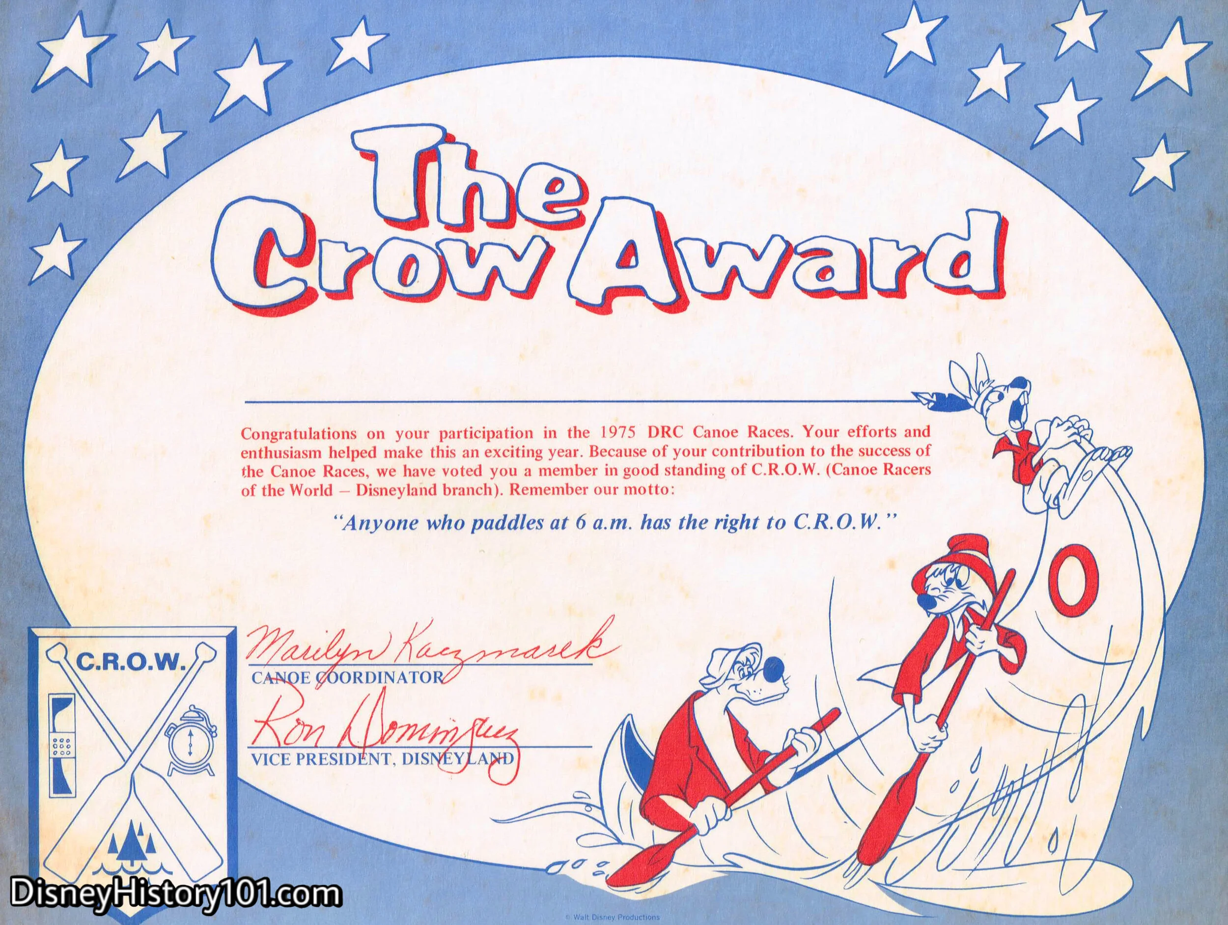 Note the illustration from the “Working Together” section of “Your Role in the Disneyland Show” on this The C.R.O.W. Award, 1975.