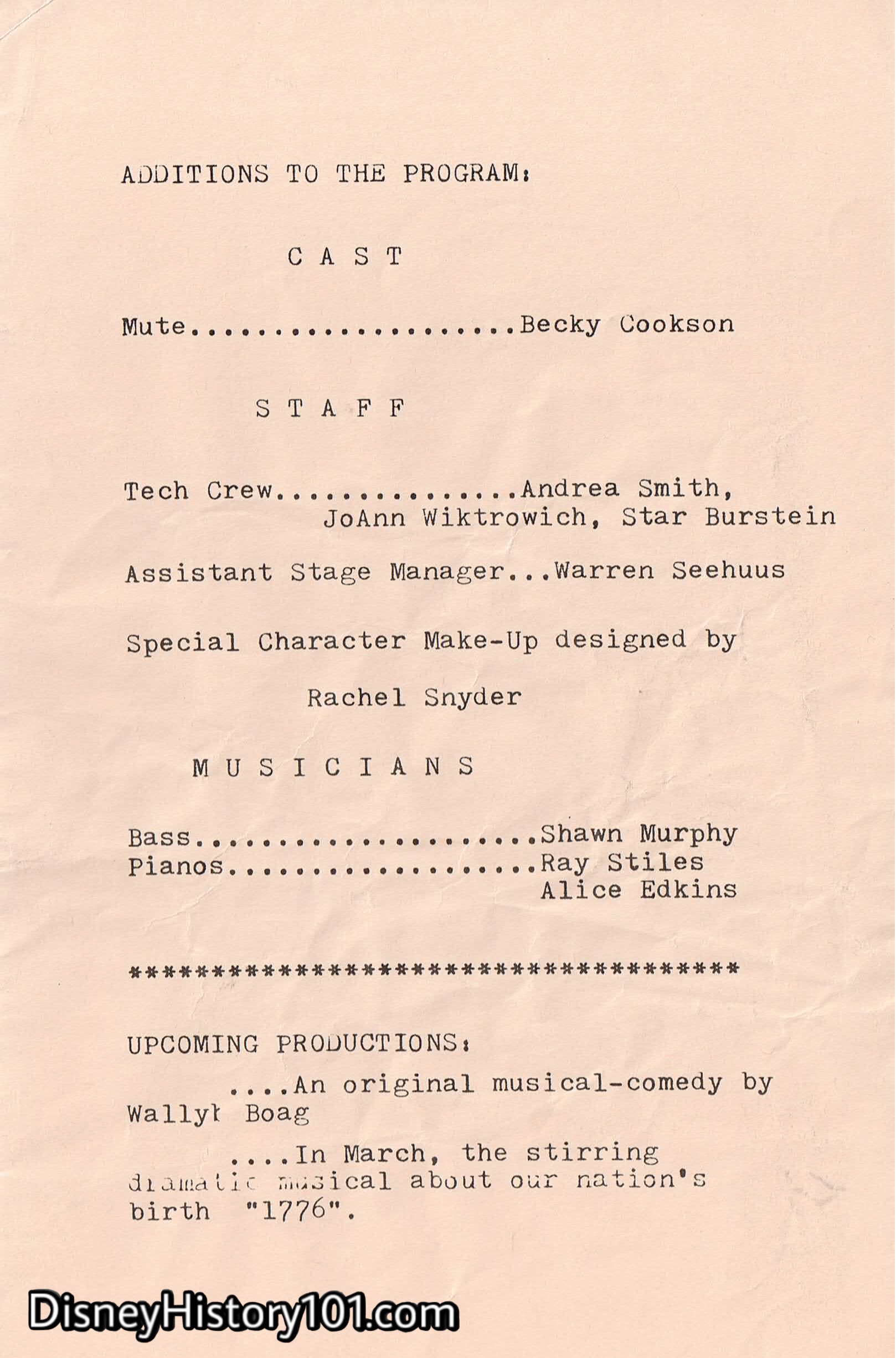 "The Fantasticks" Program Addition, (1975)