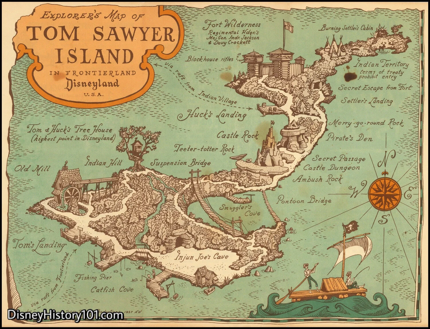 Explorer’s Map ofTom Sawyer Island, 1957