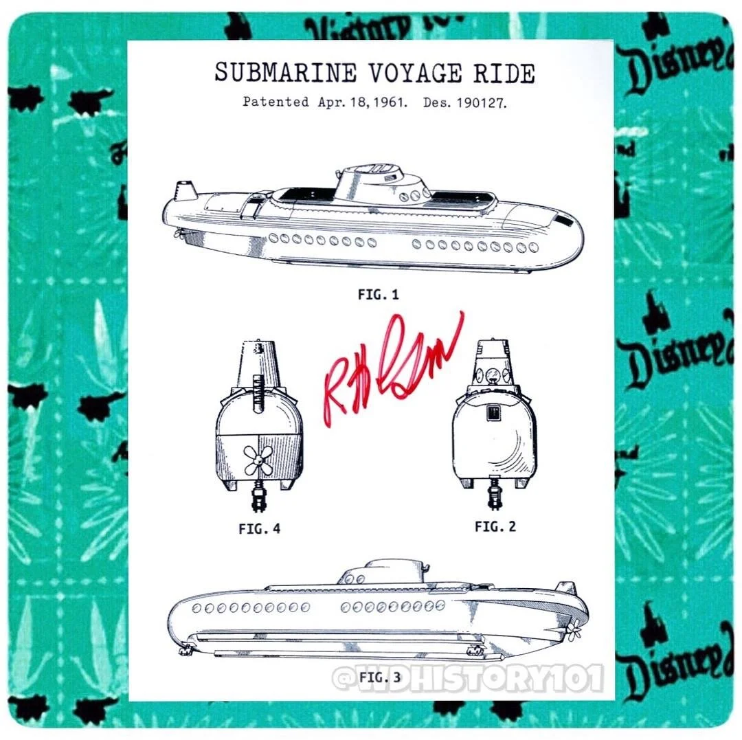 "Submarine Voyage Ride" Vehicle Patent Figures Facsimile Autographed by Bob Gurr