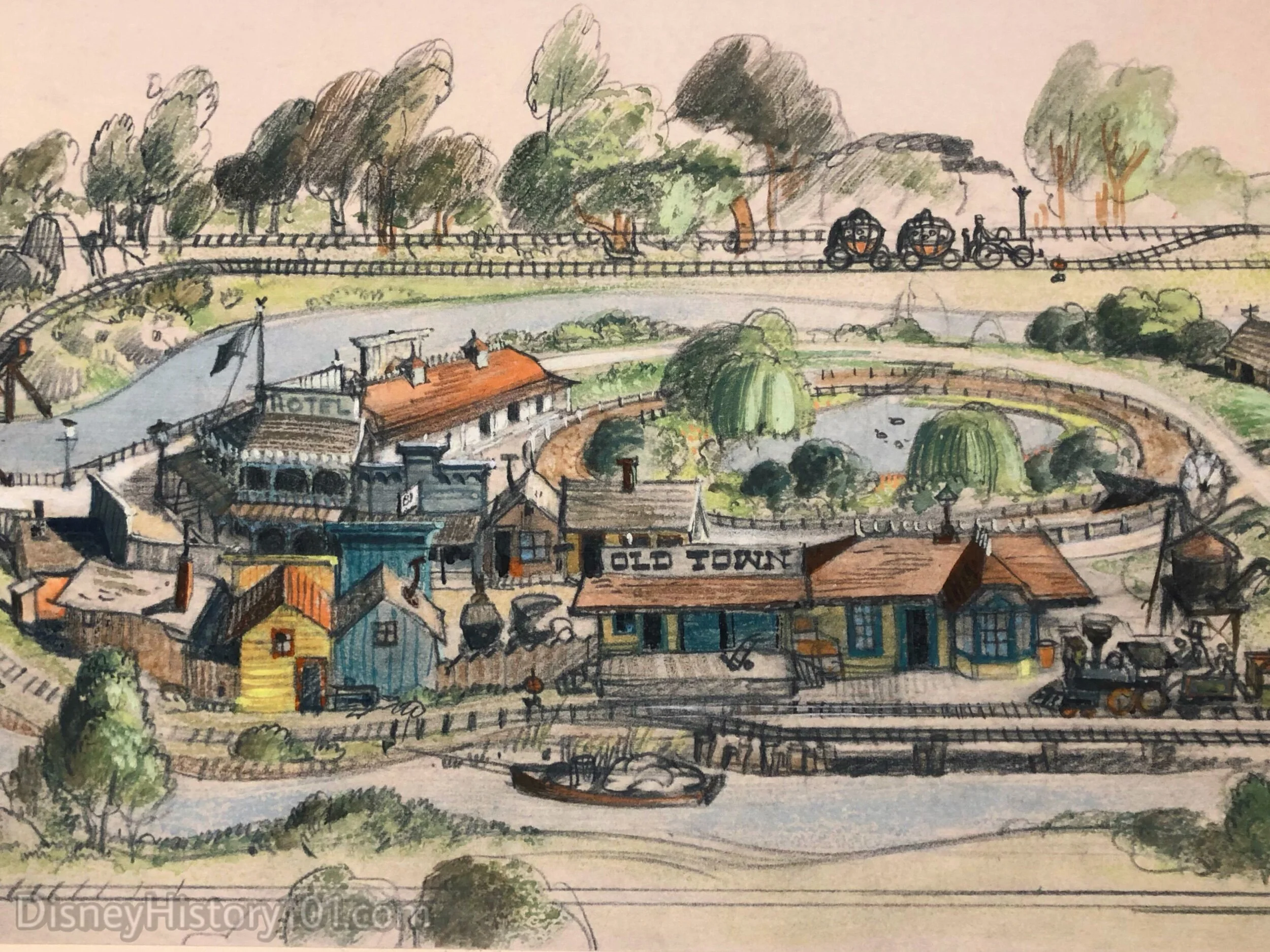 “Draw Concept” - A Western - Themed Area by Harper Goff, c. 1951; © Walt Disney Company.