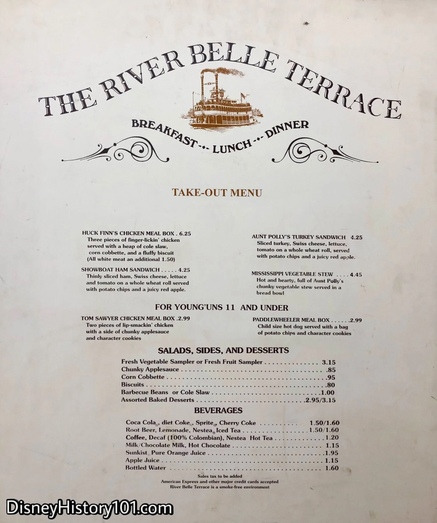 River Belle Terrace Take - Out Menu Sign, c. 1980s