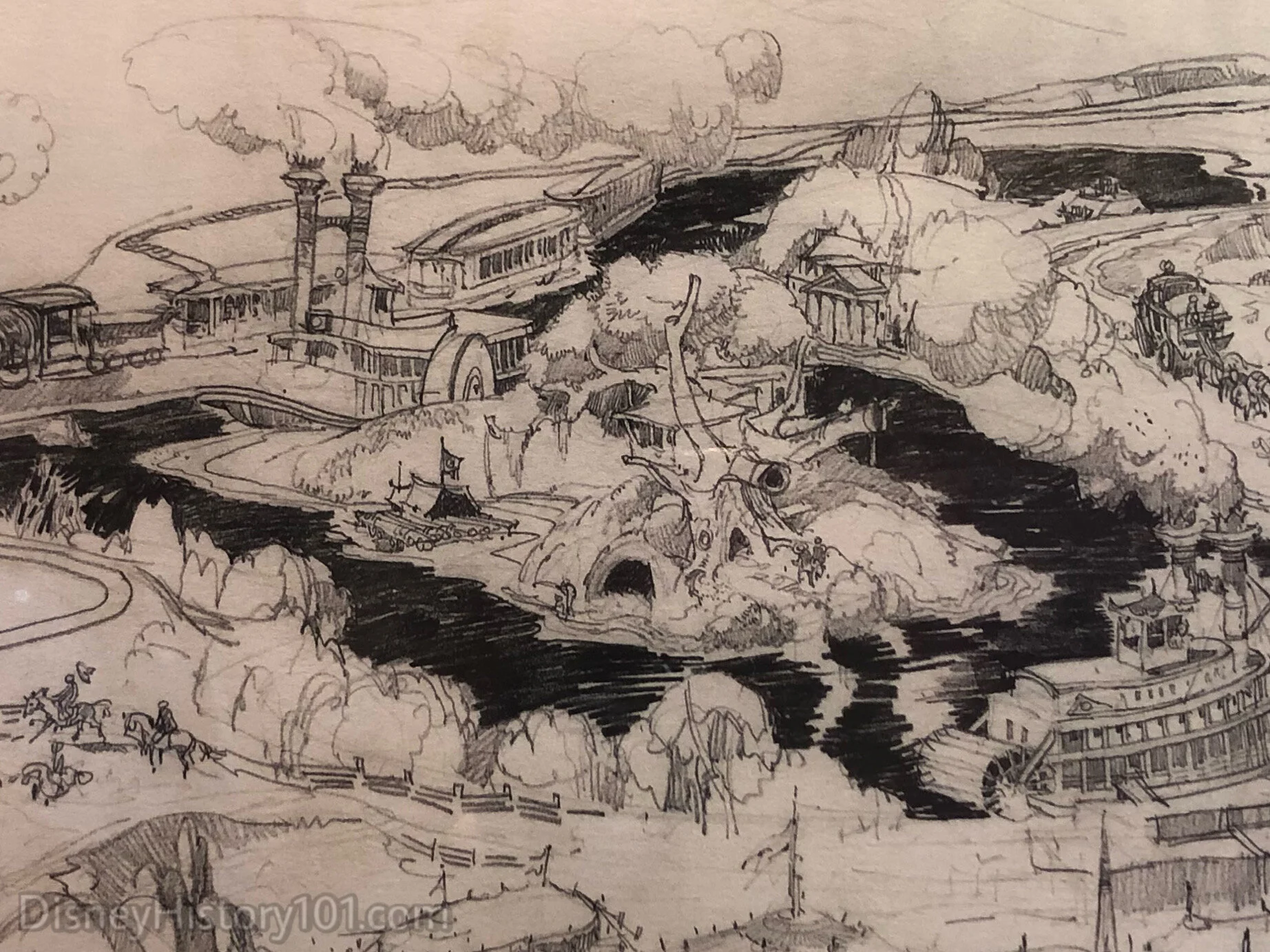 “Draw Concept” - "Aerial View Over Disneyland" by Herbert Ryman Excerpt, originally produced September 26 & 27, 1953.