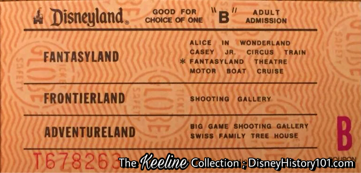 Disneyland "B" Attraction Adult Admission Coupon (No Cash Value), (perhaps c. 1964)